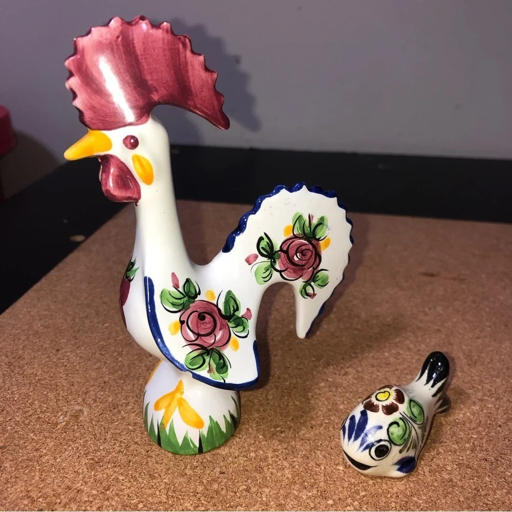 💐Ceramic Rooster and Fish Figurines Portugal Style